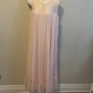 Vintage Delicate Blush Long Flowy Chemise with Lace Trim